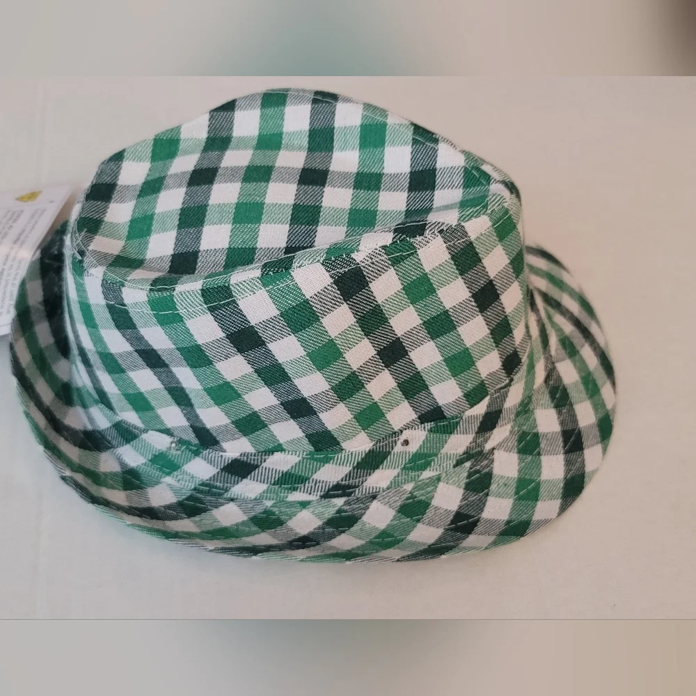 Green White Checkered Plaid Striped Light Up Fedora Hat Lighted